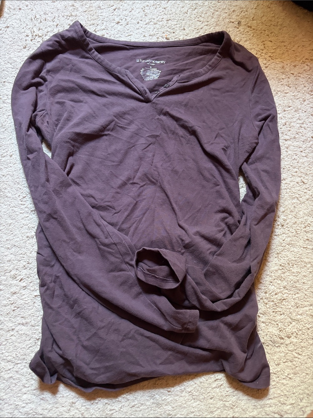 Classic Long-Sleeve V-Neck Shirt - Plum. 2 button down. Cinched sides